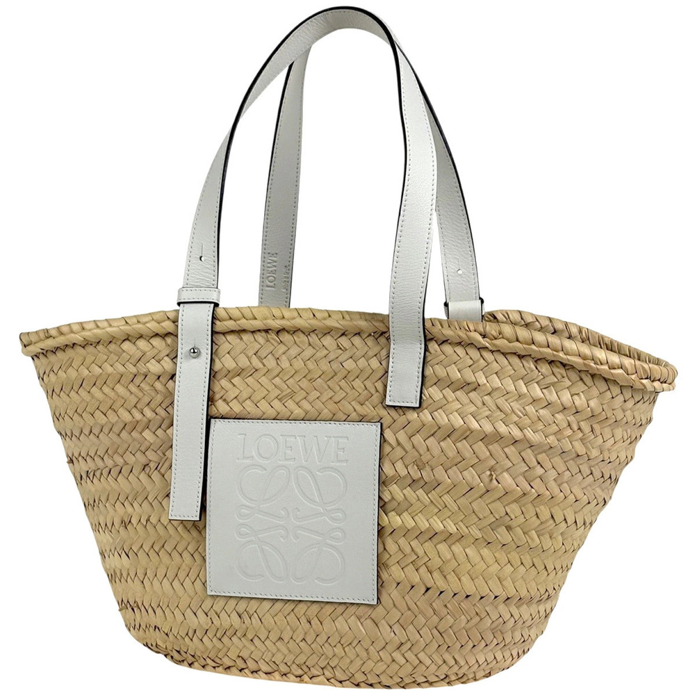 Loewe Basket Bag Straw Tan Anagram Palm Leaf Tote Raffia White